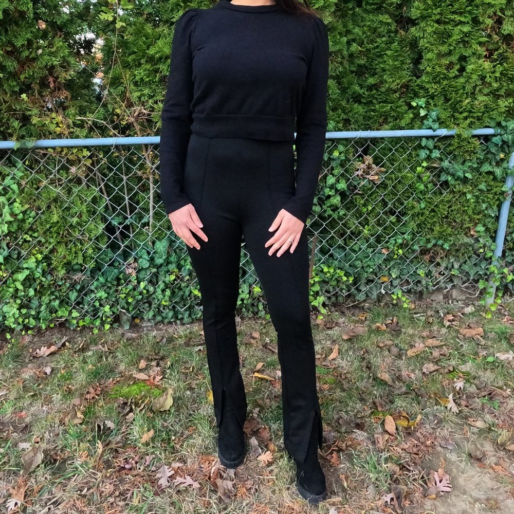 High Waisted Side Zip Pants Black SMALL